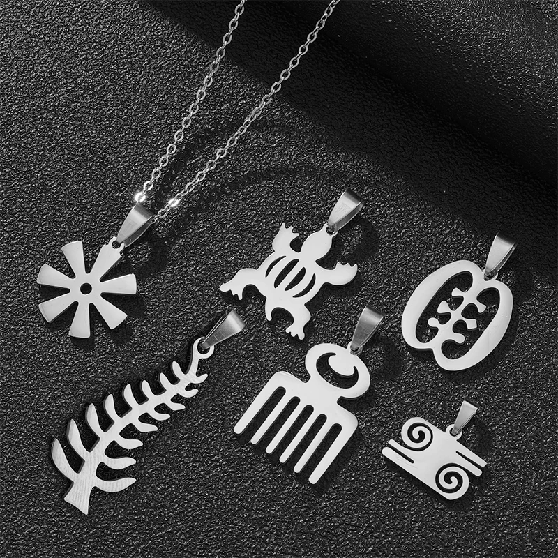 African Traditional Symbol Pendant Necklaces for Stainless Steel Gold/Steel Color Africa Adinkra Gye Nyame Ethnic Jewelry Gifts