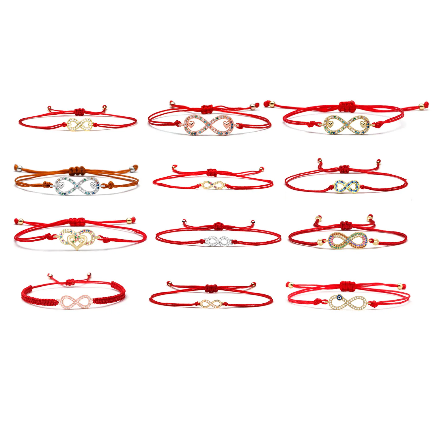 Multicolored Cubic Zirconia Cute Small Infinity Love Charm Bracelet For Women Handmade Red String Luck Protect Jewelry Present