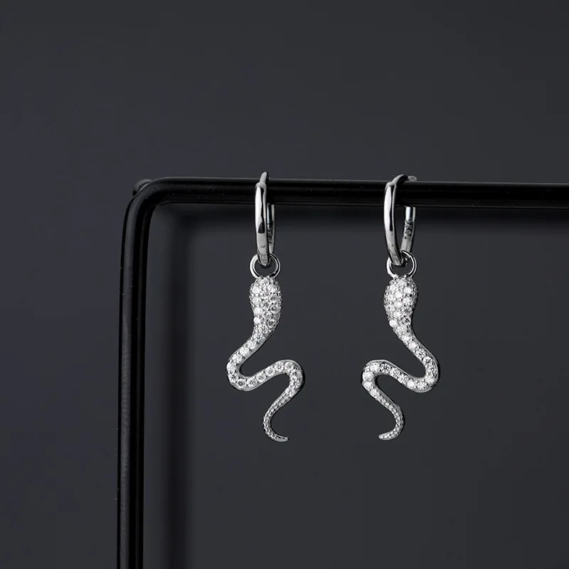 MIQIAO 2021 New 925 Sterling Silver Snake Earrings Buckle For Women Punk Zircon Female Fashion Jewelry Unusual Pretty Gift