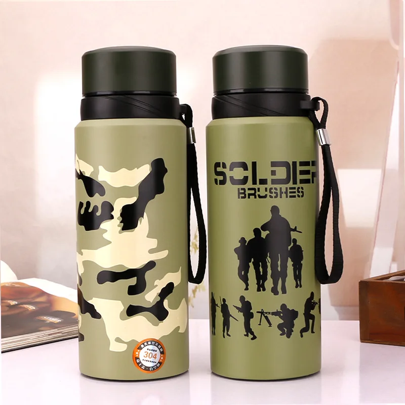 Frascos de vacío de camuflaje creativos, botella grande de acero inoxidable, Taza Termo para deportes al aire libre, 600ml/750ml