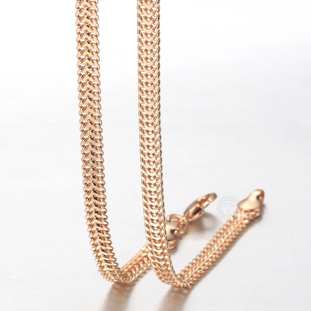 4.5mm Rose Gold Color Foxtail Chain Necklaces For Womens Girls Weaving Link Chain Russian Gold Jewelry 50cm 60cm CN48