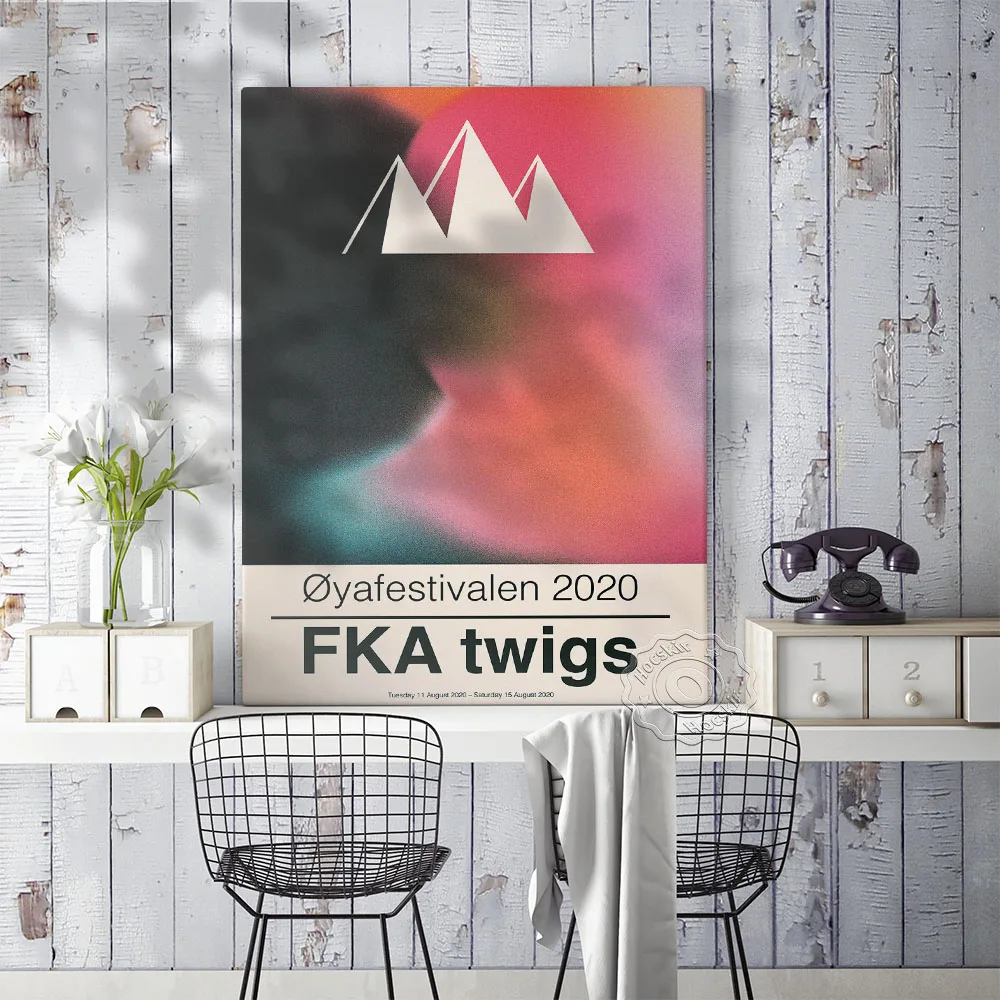 ملصق مهرجان أويا 2020 Fka Twigs، مطبوعات مجموعة مراوح Fka Twigs، صورة جدار الموسيقى الإلكترونية بريطانية، فن جداري تجريدي