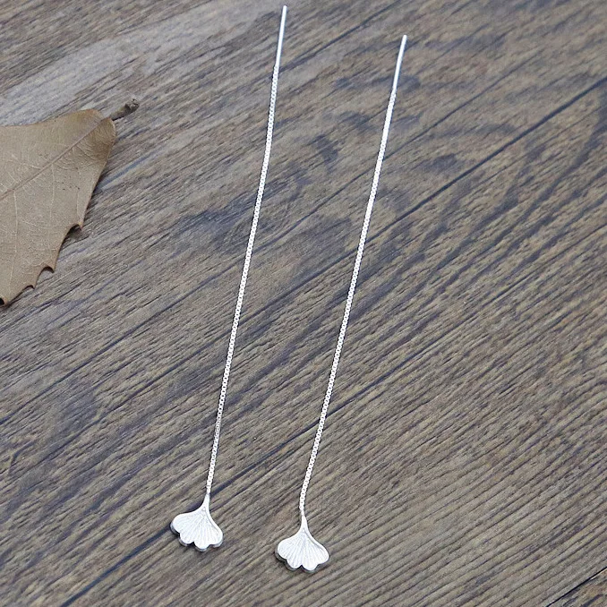 REETI Hot Sale Long Ginkgo biloba 925 Sterling Silver Earrings For Women Fashion Jewelry sterling-silver-jewelry pendientes