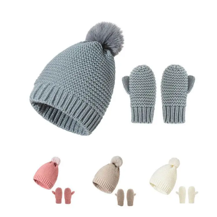 Mới Nón Bé Trai Bé Gái Bé Trai Beanies Giữ Ấm Mùa Đông Đan Nón Pom Pom Chắc Chắn Ấm Dễ Thương Găng Tay + Mũ Đáng Yêu bò Mũ Lưỡi Trai