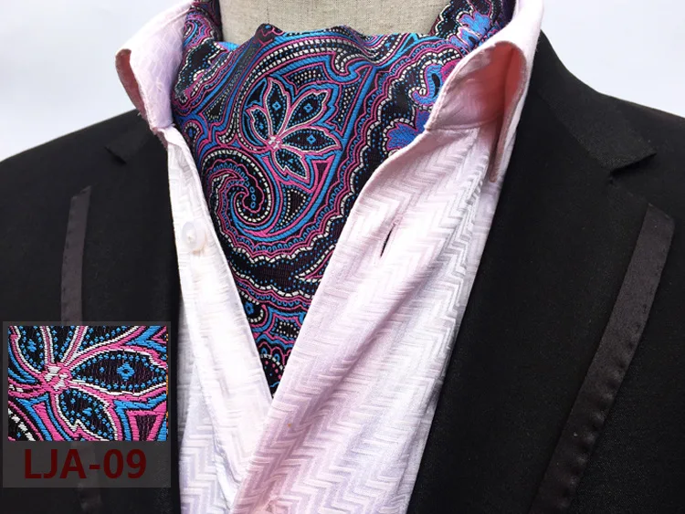 Lenço dos homens Gravata Moda Masculina Gravata Paisley 100% Seda Ascot Cravat Casual Jacquard Gravatas Woven Party Black Wedding Lot