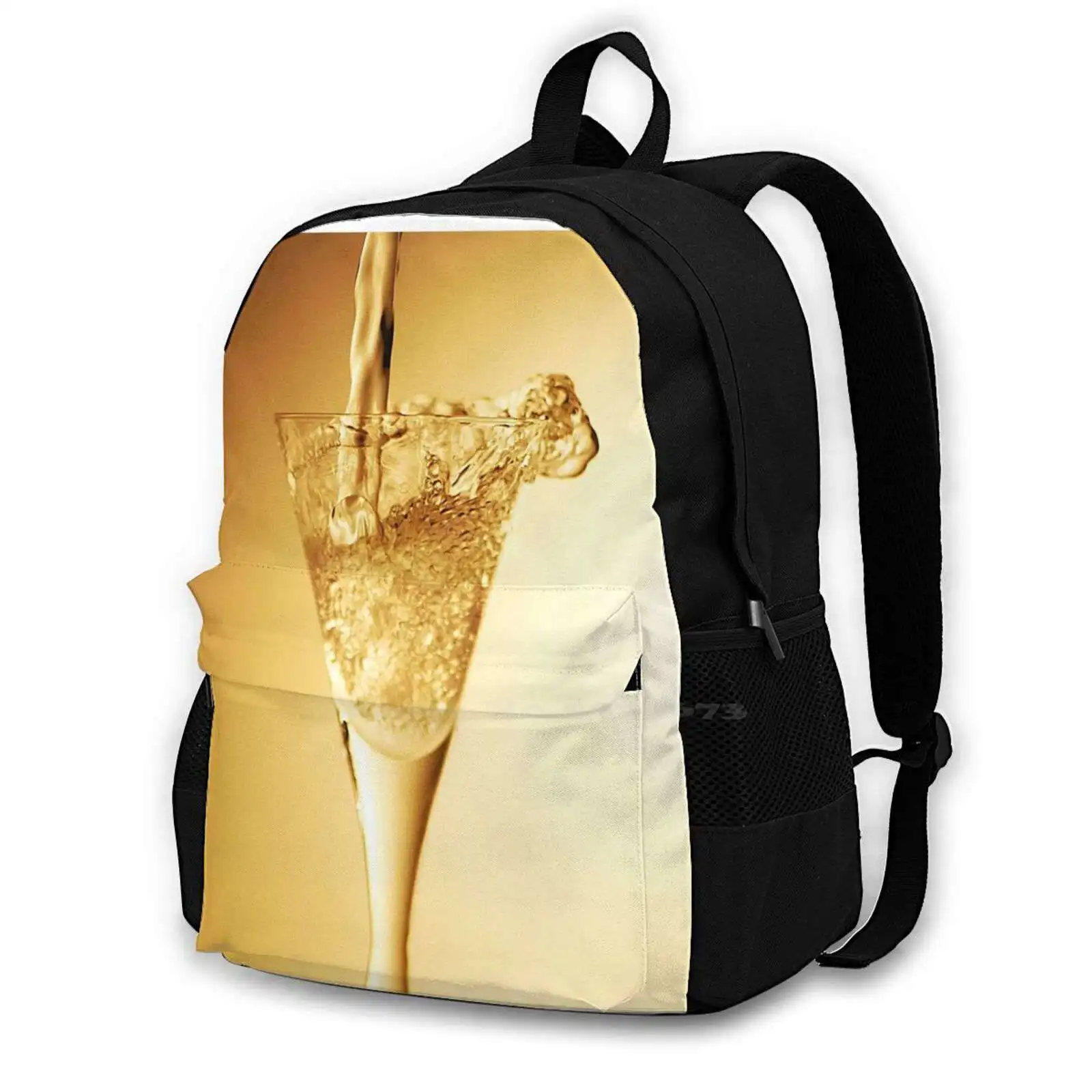 Liquid Gold Hot Sale Schoolbag Backpack Fashion Bags Wine Glass Pouring Wine Beverages Wine Art Champagne Art Drink Art Wine