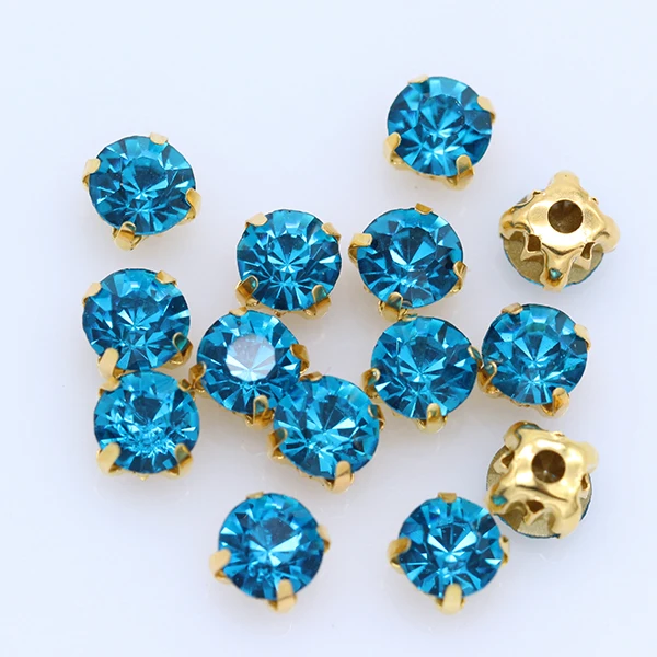 3/4/5/6/7/8/10mm Capri Blue Crystal Round Rhinestones Flatback With Claw Sew On diamanté Stone For Clothes Wedding Dress Trims