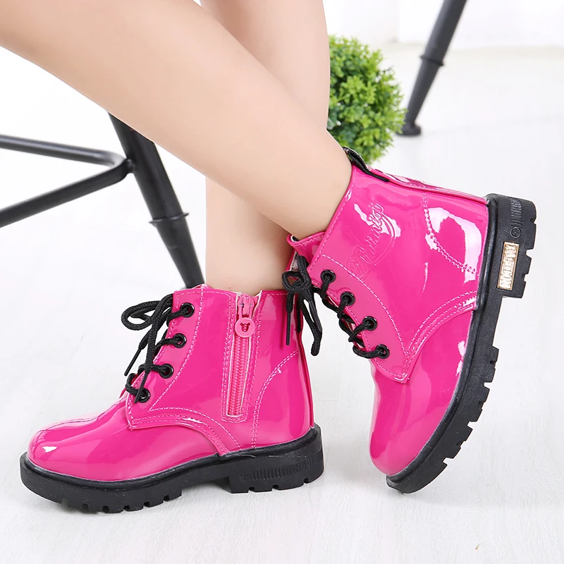 New Children Shoes Boots for Children Size 21-37 Boots for Girl PU Leather Waterproof Winter Kids Snow Shoes Girls Boots