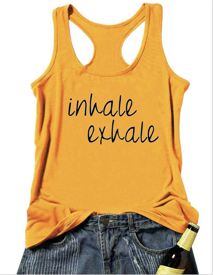 Inhale Exhale Fitness Yoga cute Workout tanks funny women fashion undershirt singlet sleeveless tumblr casual funny garment top