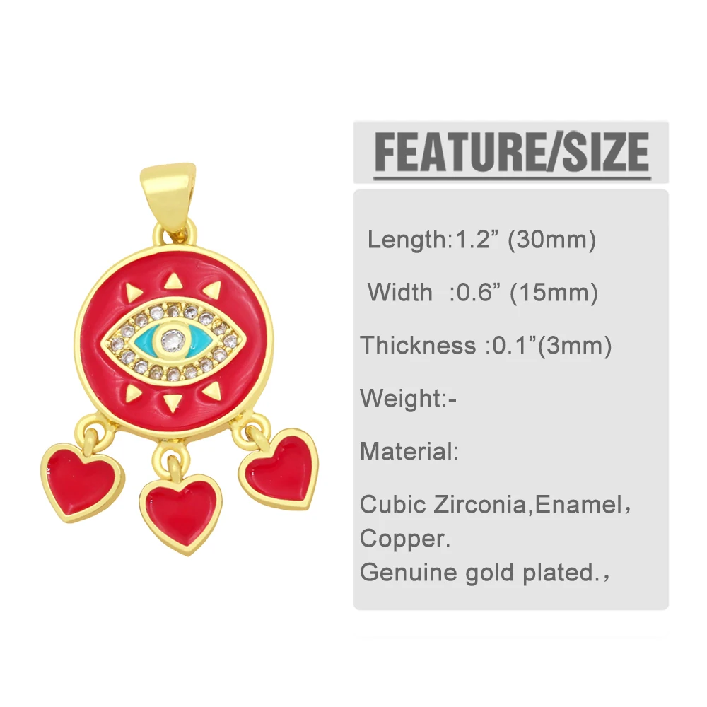 OCESRIO Evil Eye Medallion Pendant Jewelry Making DIY Cubic Enamel Gold Plated Copper Heart Coin Jewelry Creation pdta522