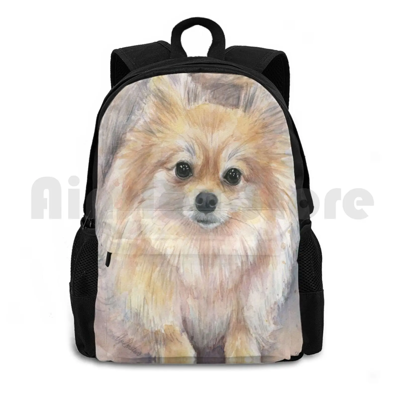 

Pomeranian Watercolor Portrait Outdoor Hiking Backpack Waterproof Camping Travel Dog Pomeranian Pom Pom Art Pomeranian Painting