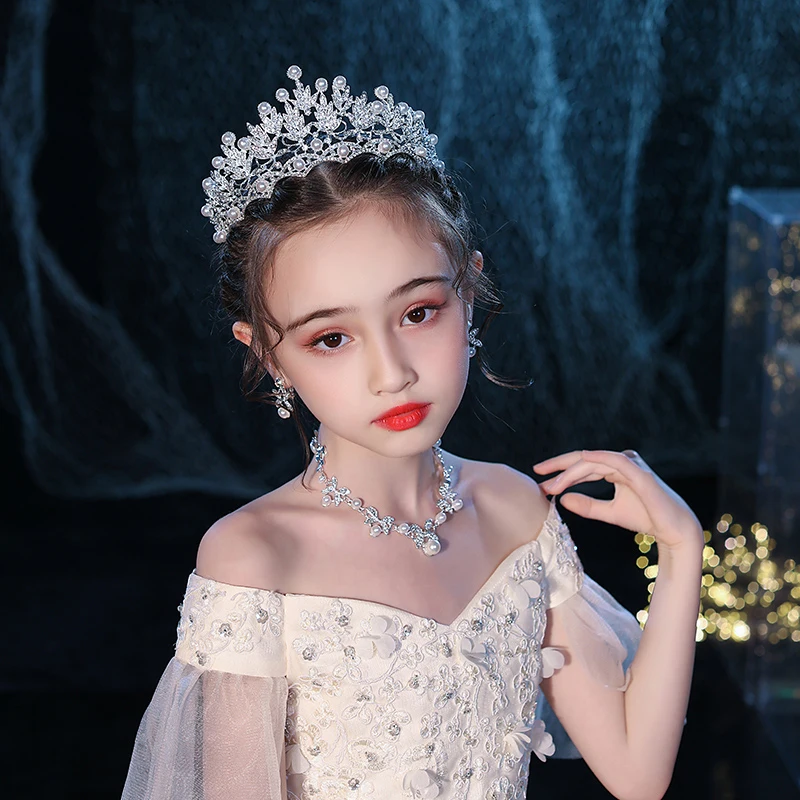 Children Crown Accessories Princess Crown Hair Jewelry Pearl Rhinestone Tiaras Diadems Kids Hair Ornaments Party Girls Gift