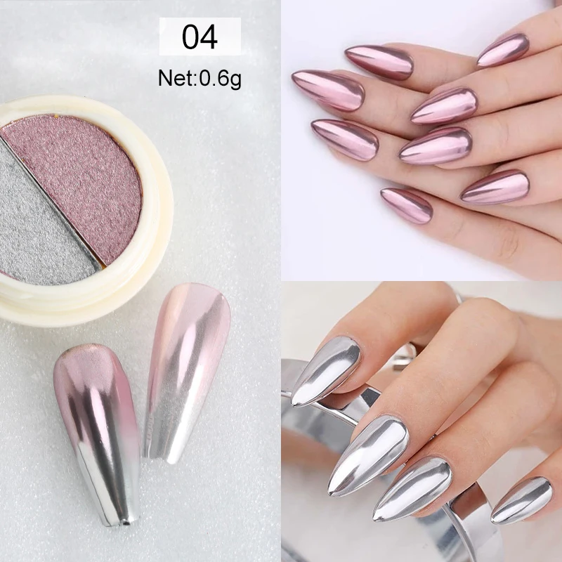 1กล่อง Solid Mirror Rose Gold Silver Metallic เล็บ Chrome Pigment ผงฝุ่นเล็บสำหรับเล็บ UV เจล