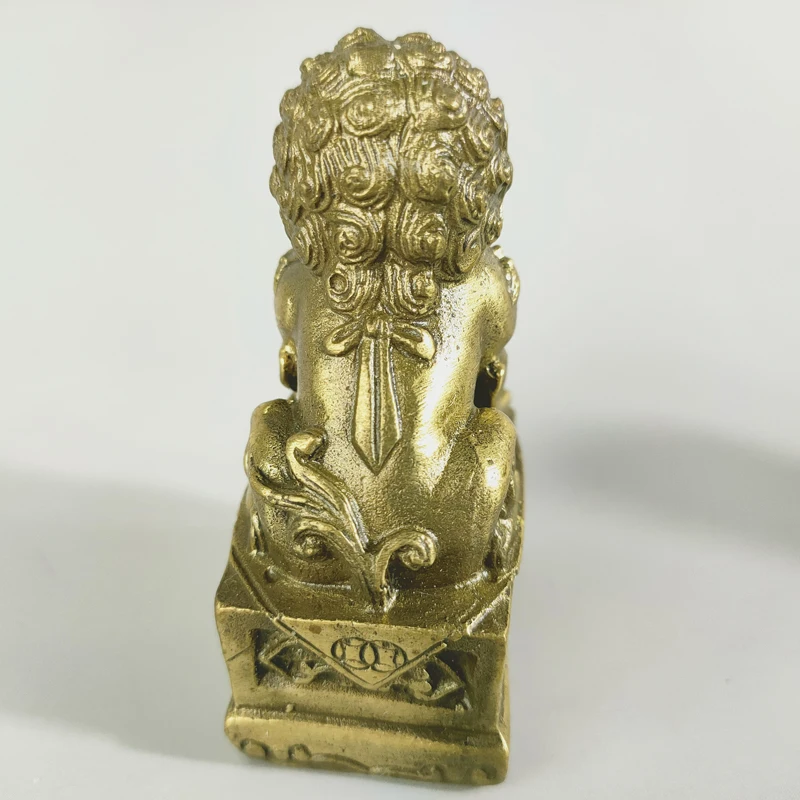 زوج من مجموعة متقنة ديكور المنزل الصينية النحاس الشعبية فنغ شوي الباب الحرس الأقوياء تماثيل الأسد المنحوتات #6