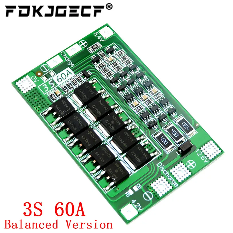 Wzmocnienie/balans 3S 60A płyta BMS/Li-ion 12.6V 18650 BMS PCM tablica zabezpieczająca baterię do akumulatora litowo-jonowego/18650 ładowarka