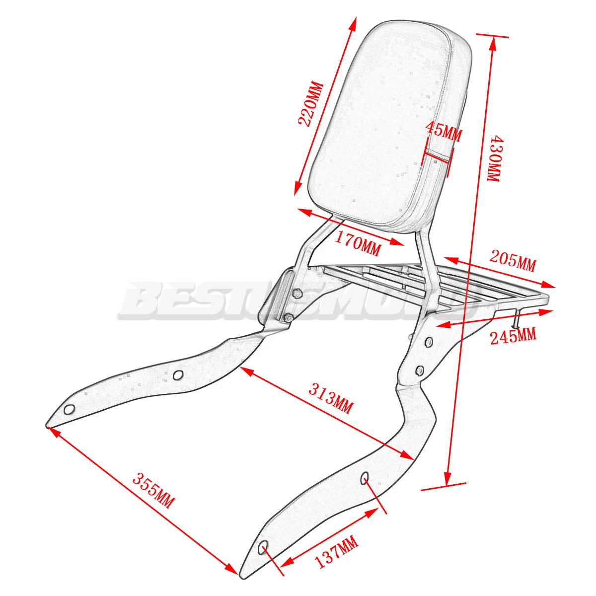 Motorcycle Backrest Sissy Bar Luggage Rack For Yamaha Road Star XV1700 XV1700PC Warrior 2002-2010 XV1700PCM Midnight Warrior