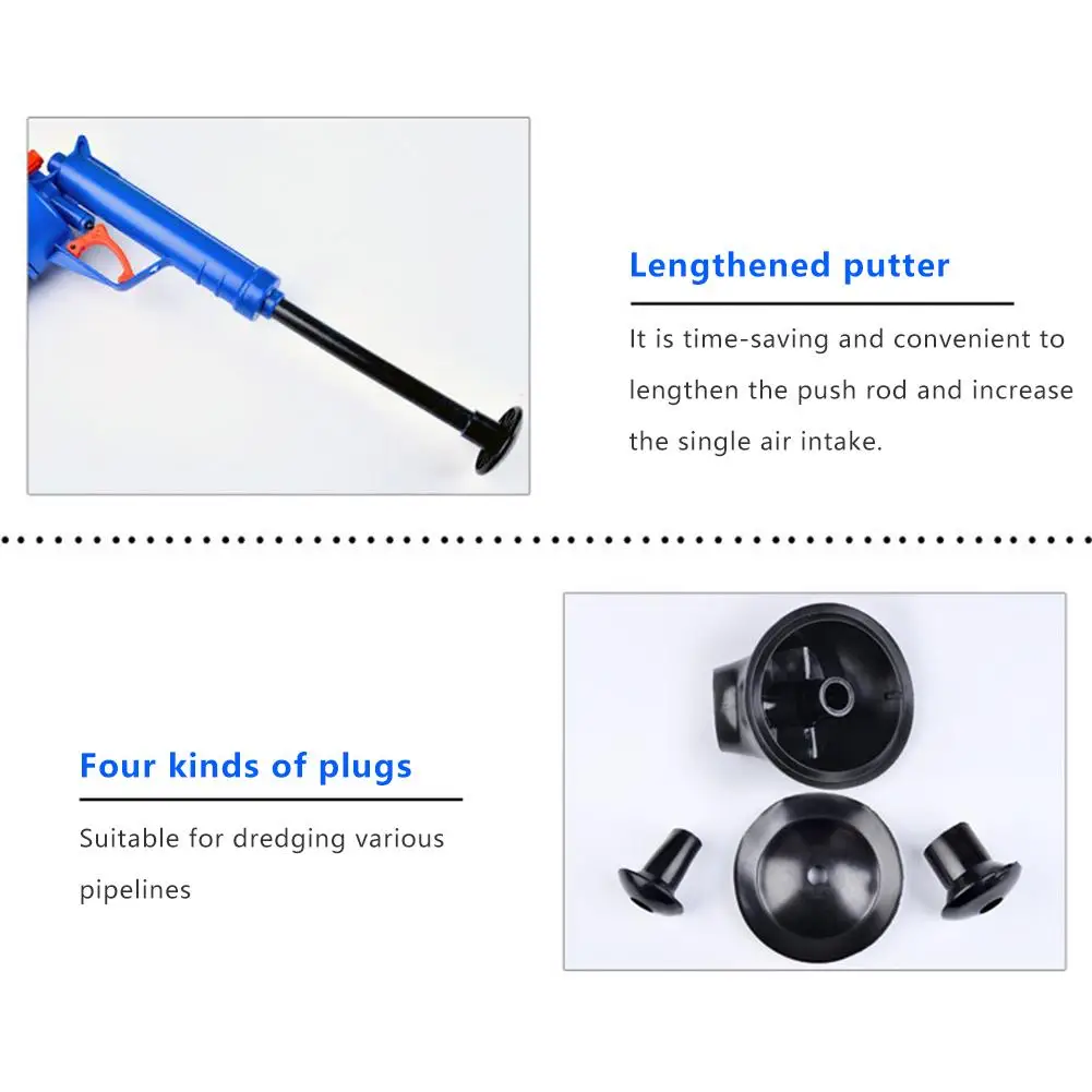 Air Power Drain Blaster Gun High Pressure Pipe Plunger Drain Cleaner Pump Pipeline Clogged Remover Bathroom Sink Toilet Cleaner