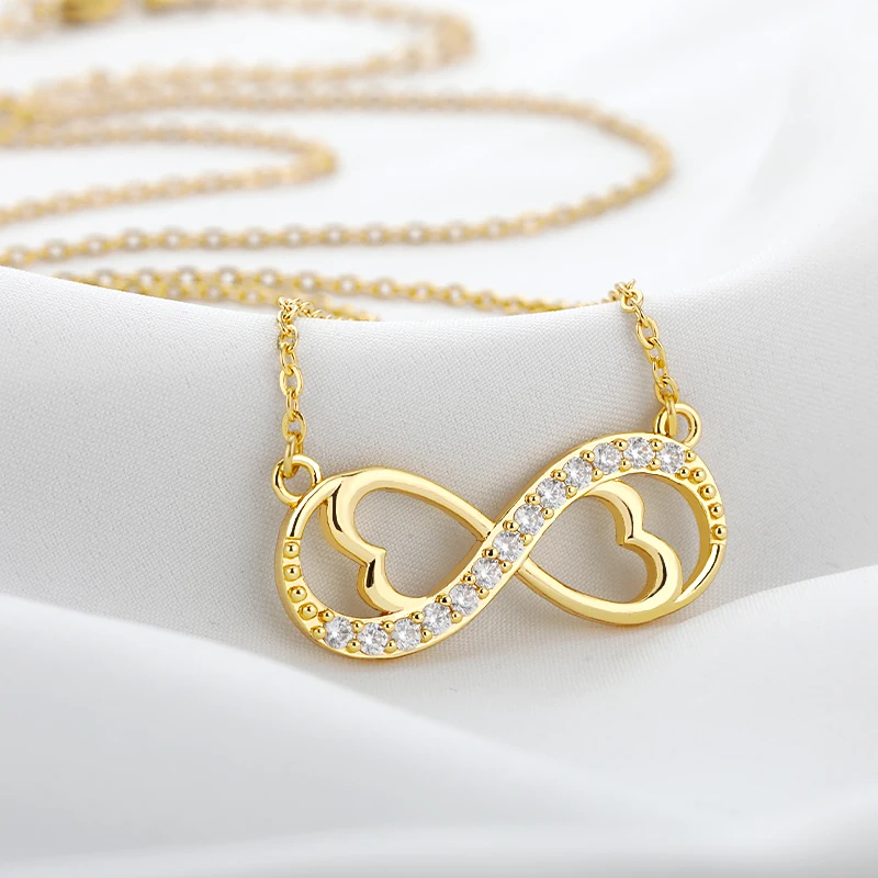 Necklace For Women Fashion Romantic Gold Color Silver Colour Infinite Love Classic Infinity Symbol & Love Heart CZ Jewelry Gift