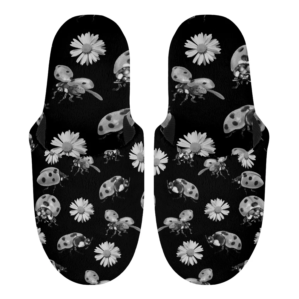 Noosydesigns Men's Cotton Slippers Winter Coccinella Butterfly Little Daisy Print Comfortable Non-Slip Floor Indoor Cozy Shoes