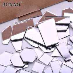 JUNAO 20pcs Mix Size Acrylic Mirror Rhinestones Silver Flatback Stones Crystal Strass Irregular Home Decoration Mirror Stickers