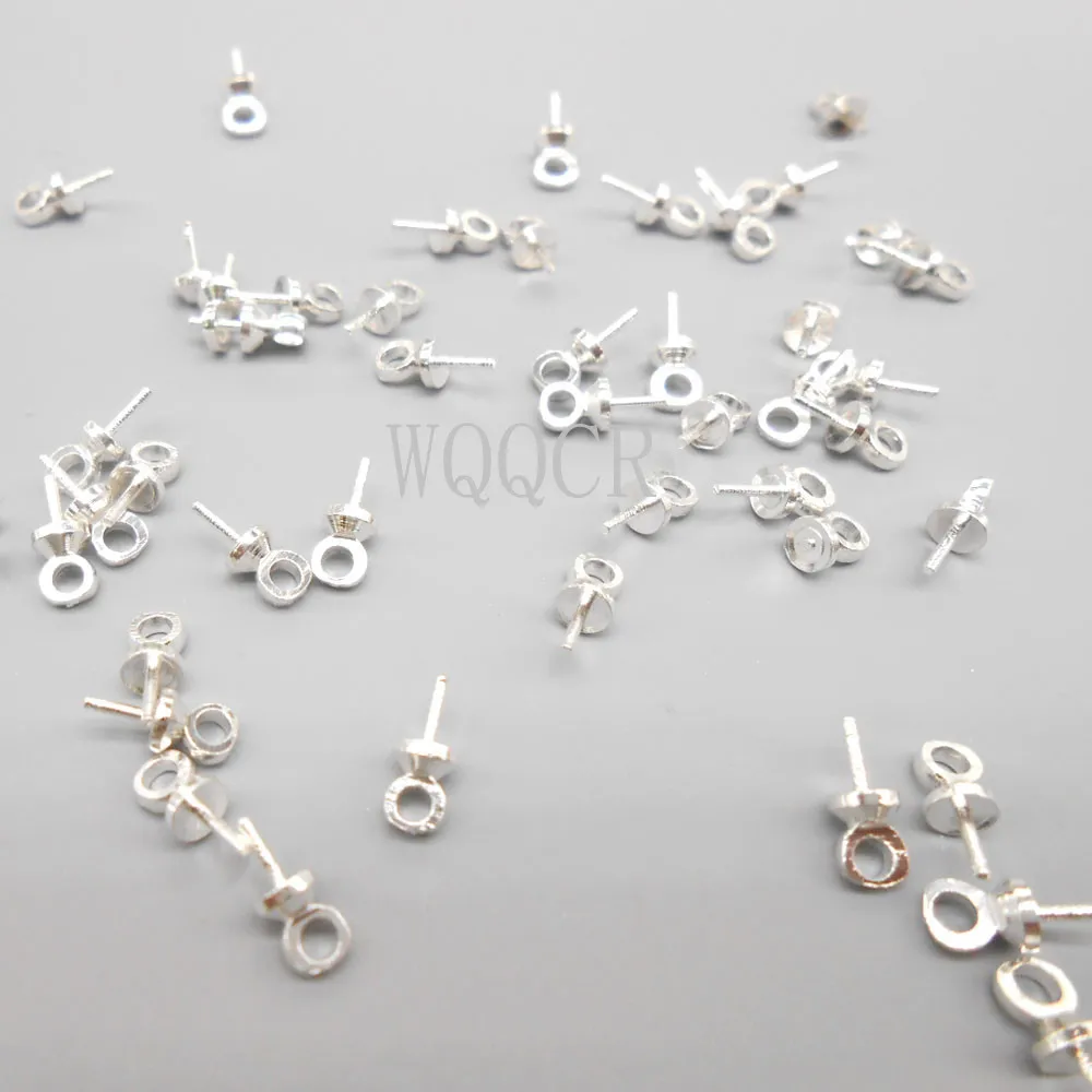 

100PCS 925 Silver Half-Hole Pendant Eye Needle Bead Pendant Hook Connector For Bead Top Cover Jewelry Making Jewelry Accessories