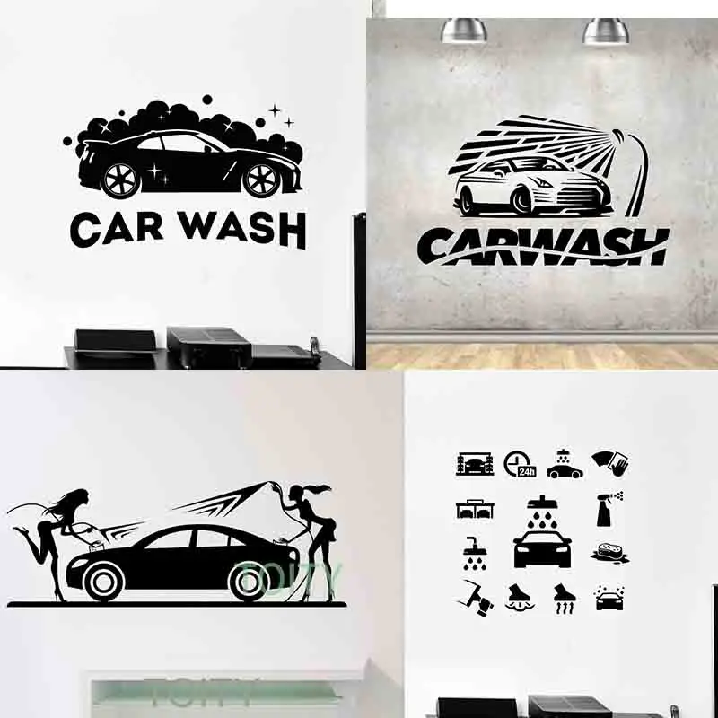 

Car Wash Sticker Wall Decor Sexy Girls Car Washing Logo Auto Service Vinyl Decal Shop Room Interior Art Mural