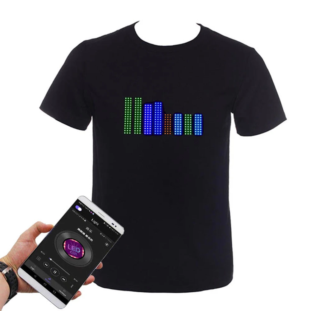 

Dropshipping Bluetooth Programmable Led T-shirt Dj LED Tshirt Built-in Battery Scrolling Text Animation Message Matrix Display