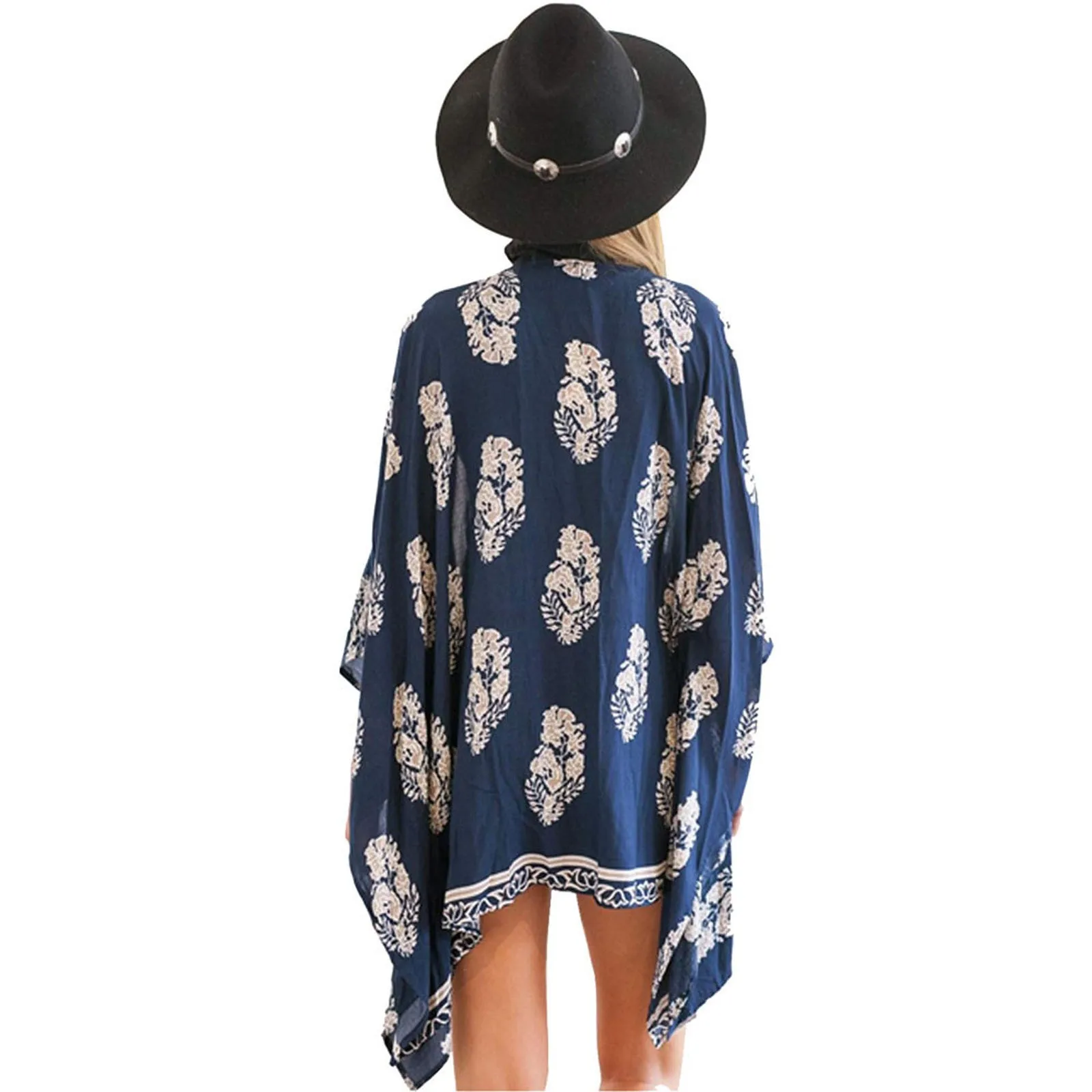 2022 Summer Women Chiffon Shirt Boho Bikini Cover Up Floral Kimono Beach Cardigan Sheer Swimwear Long Blouse Shirts Female Tops