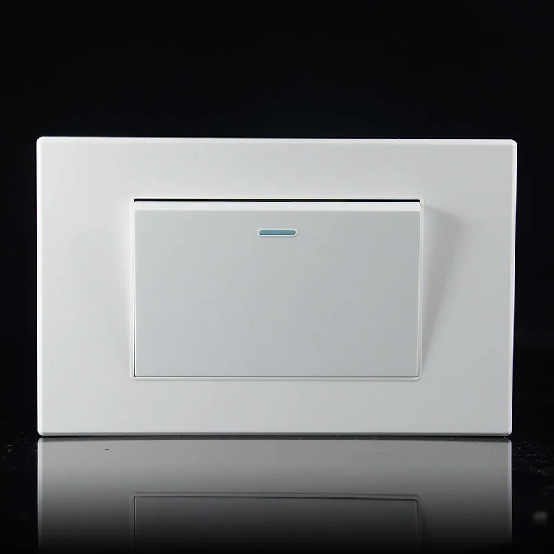 118mm high quality pure white large board 250V 16A 1 gang 1 / 2 way household wall power switch PC flame retardant panel