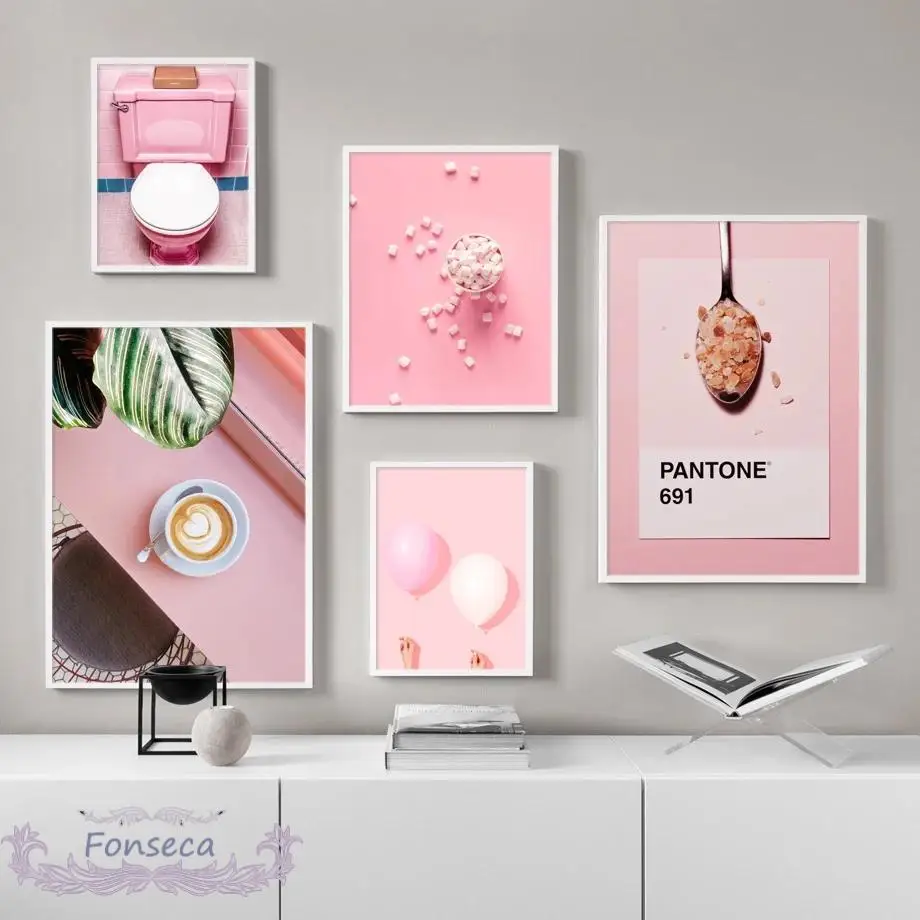 Donut Candy Coffee Dessert Posters and Prints Pink Toilet Balloon Canvas Painting Nordic Wall Art Decorative Pictures for Home