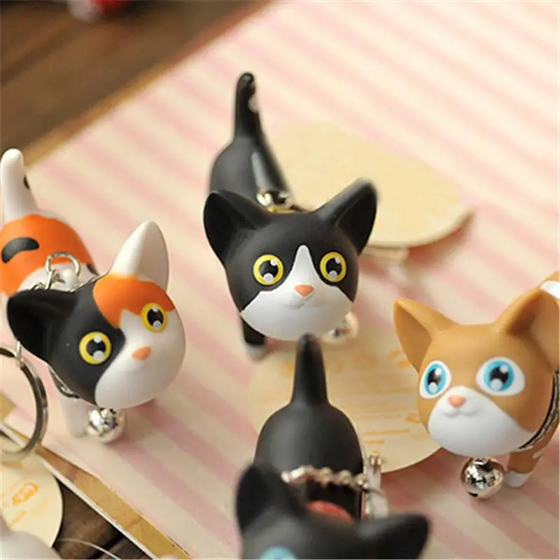 Cute Simulation Couple Kitten Doll Keychain Bag Pendant with Bell Jewelry Keychain Girl Valentine Gift Pet Toy