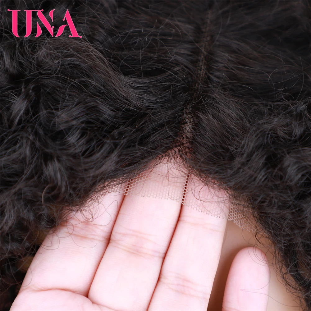 Una Korte Synthetische Pruiken Afro Kinky Krullend Natuurlijke Middelste Deel Lace Pruik Voor Vrouwen Beschikbaar Zwart Natuurlijke Afro Gemengd Haar