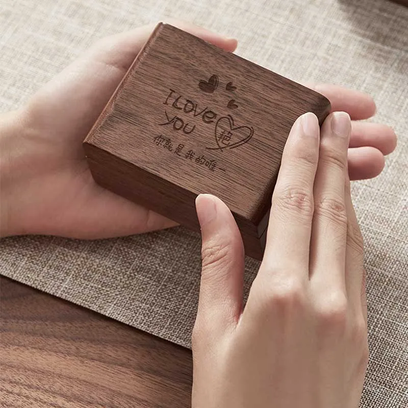 Solid Wood Storage Box For Proposal Wedding Ceremony Bride Bridegroom Couple Diamond Ring Holder Organizer Customized Wooden Box