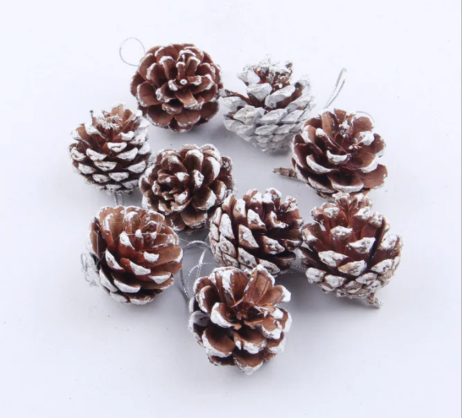 6Pcs 4-6CM Christmas Tree Decor Pine Cone Pendant Christmas Decoration Natural Pine Cone Dyed White Small Pine Cone Ornament