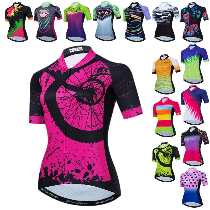 Weimostar Women Pink Cycling Jersey Tops Summer Short Sleeve Bicycle Shirt Breathable Mountain Bike Jersey Anti-Sweat Cycle Wear