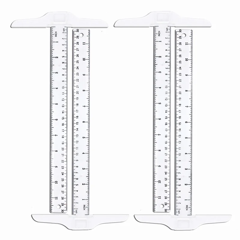 1Pcs T-shaped Double Side Scale Ruler Drafting Drawing Tool Plastic School Office Supplies Stationery Accessory 30cm (Inch, Cm)