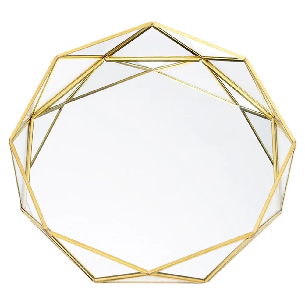 Ins Nordic Golden Western Cake Dessert Plates Geometric Round Glass Plate Cosmetic Jewelry Storage Tray Home Decoration Supplies