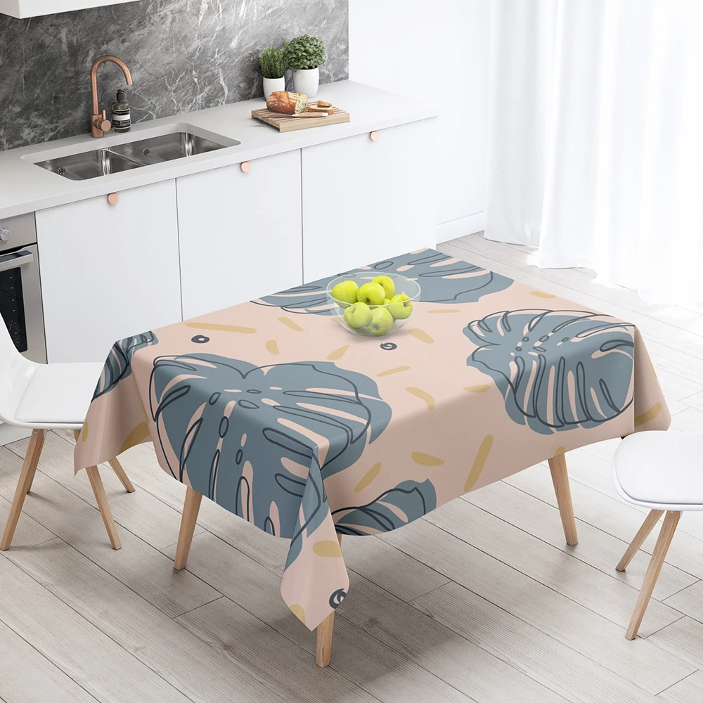 

Pink Rectangular Tablecloths with Tropical Plants, Yellow Leaves, Waterproof, Anti-stain Table Cover, Dining Cover, Nordic Home