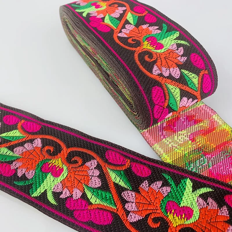 7M/Bag 5CM Vintage Ethnic Embroidery Lace Ribbon Boho Woven Jacquard Lace Trim DIY Clothes Bag Accessories Embroidered Fabric