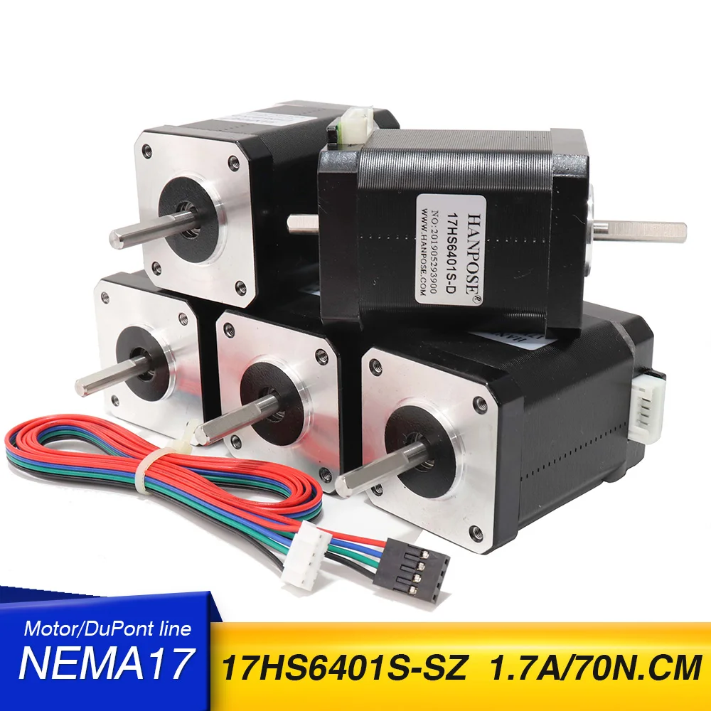 

5pcs 1.8A 70N.CM 60MM length 4-lead NEMA 17 Stepper motor 17HS6401S-D motor for 3D printer and cnc Double shaft 42 motor