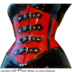 Red And Black Trims Sexy Latex Corsets With Lacing Front Back Zipper Belts Rubber Bustiers Top CY-0017