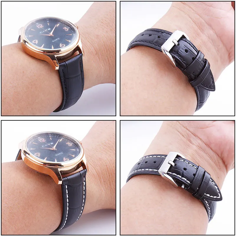 UTHAI Z20 Leather Watchband Crocodile Pattern Strap 14mm 16mm 18mm 20mm 22mm 24mm Silver Metal Buckle Clasp Women Men Watch band