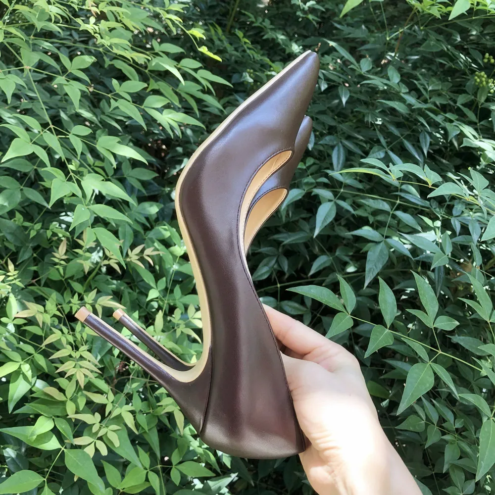 Veowalk Dark Brown Matte Women Stilettos High Heels Elegant OL Ladies Pointed Toe Pumps Italian Style Woman Slip on Dress Shoes