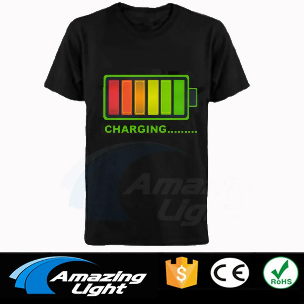 Sound Activated LED Tshirt Light Up and down Flashing EL Equalizer music activated T-Shirt Unisex Heart design