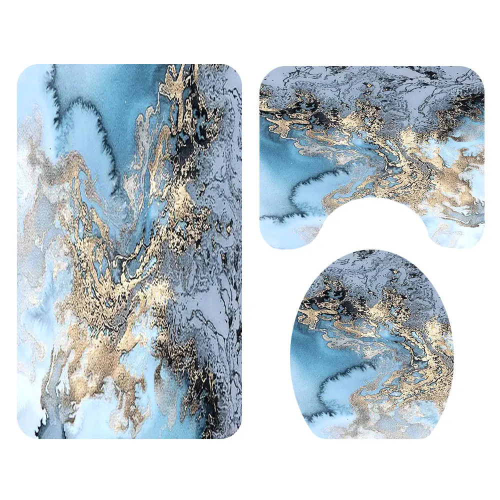 3D Blue Marble Print Shower Curtain 4 Piece Carpet Cover Toilet Cover Bath Mat Pad Set Bathroom Curtain with 12 Hooks Home Decor