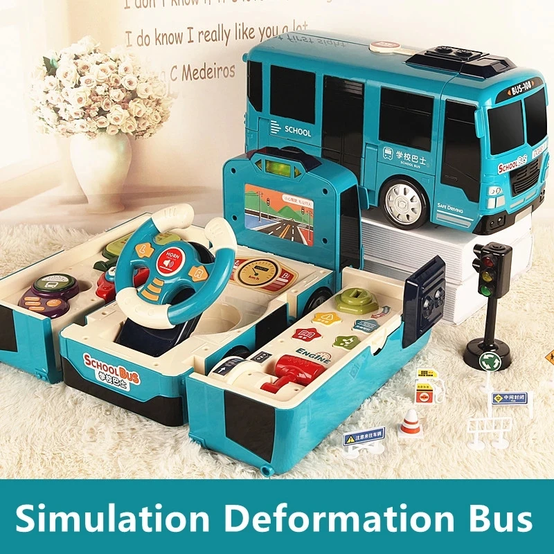 

Deformation Toy Car Simulation School Bus Inertial Driving Steering Wheel Educational Multifunctiona With Music Car Kid Toy Gift