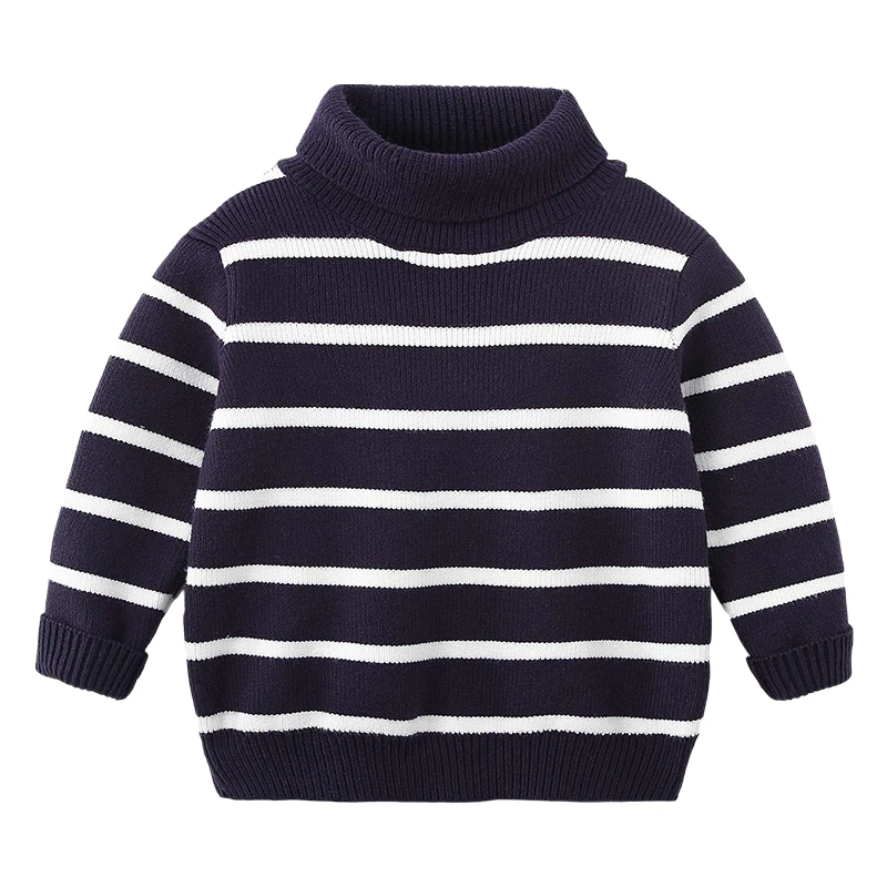 New 2024 Cold Winter Warm 2 3 4 6 8 10 Years 90-140cm Thickening High Neck Knitted Turtleneck Striped Sweater For Baby Kids Boys