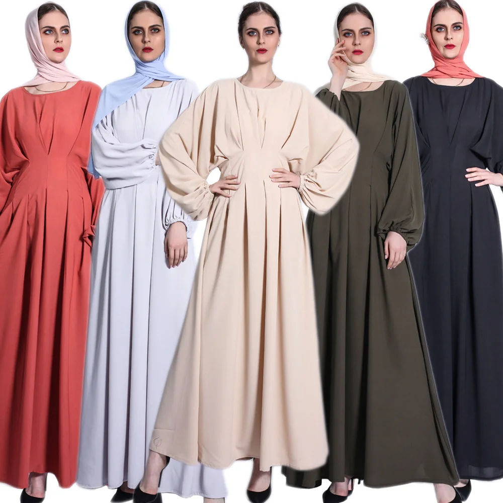 

Women Solid Long Dress Muslim Ramadan Islamic Vestido Arab Kaftan Abaya Slim Fashion Long Sleeve Maxi Robe Middle East Turkish