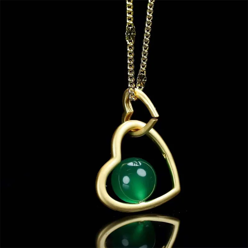 Hot Selling Natural Hand-carved Jade Inlay Gold Color24k Round Beads Necklace Pendant Fashion Jewelry Men Women Luck Gifts