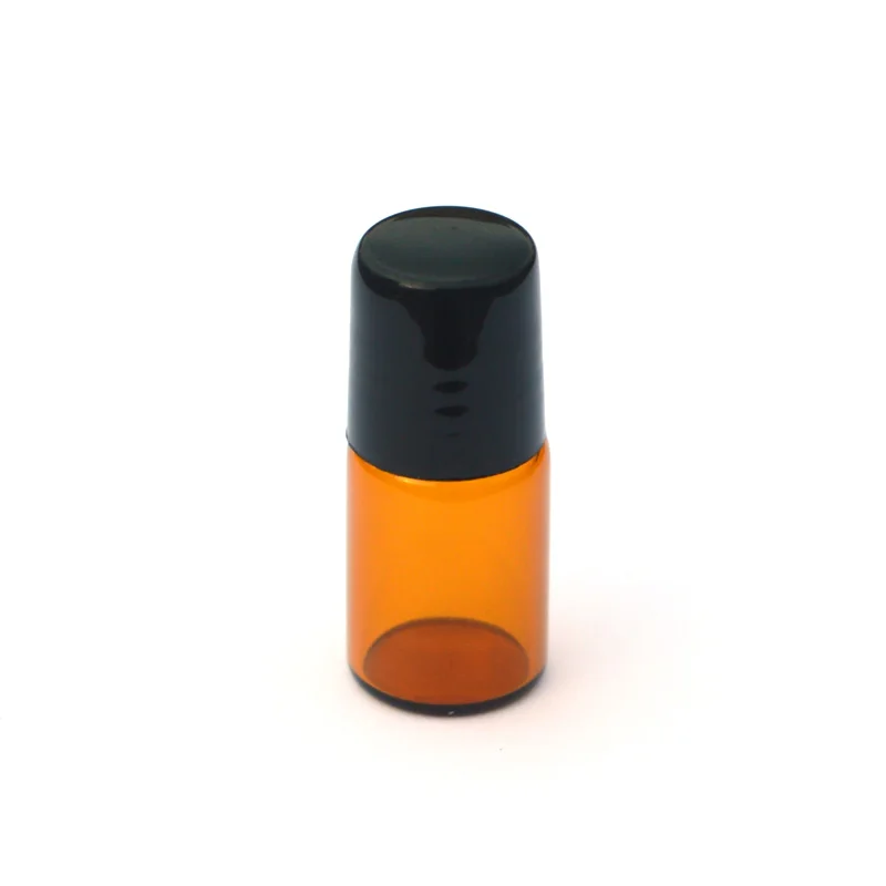 200pcs 2ml Refillable Perfume Sample Roll Amber Glass Jar Mini Essential Oil Jar With Metal Roller Vial